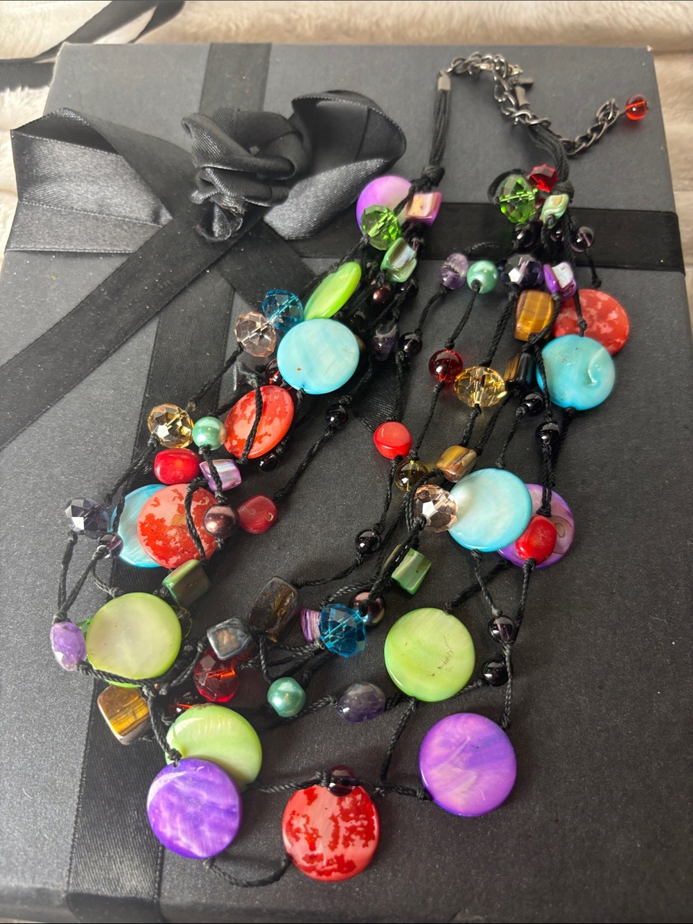 Vintage Crown Premier Designs Necklace Spectrum Colorful Beads 7 Strands GUC